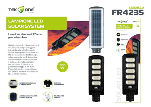 Lampione LED Ricarica solare 300W FR4235/TEK ONE