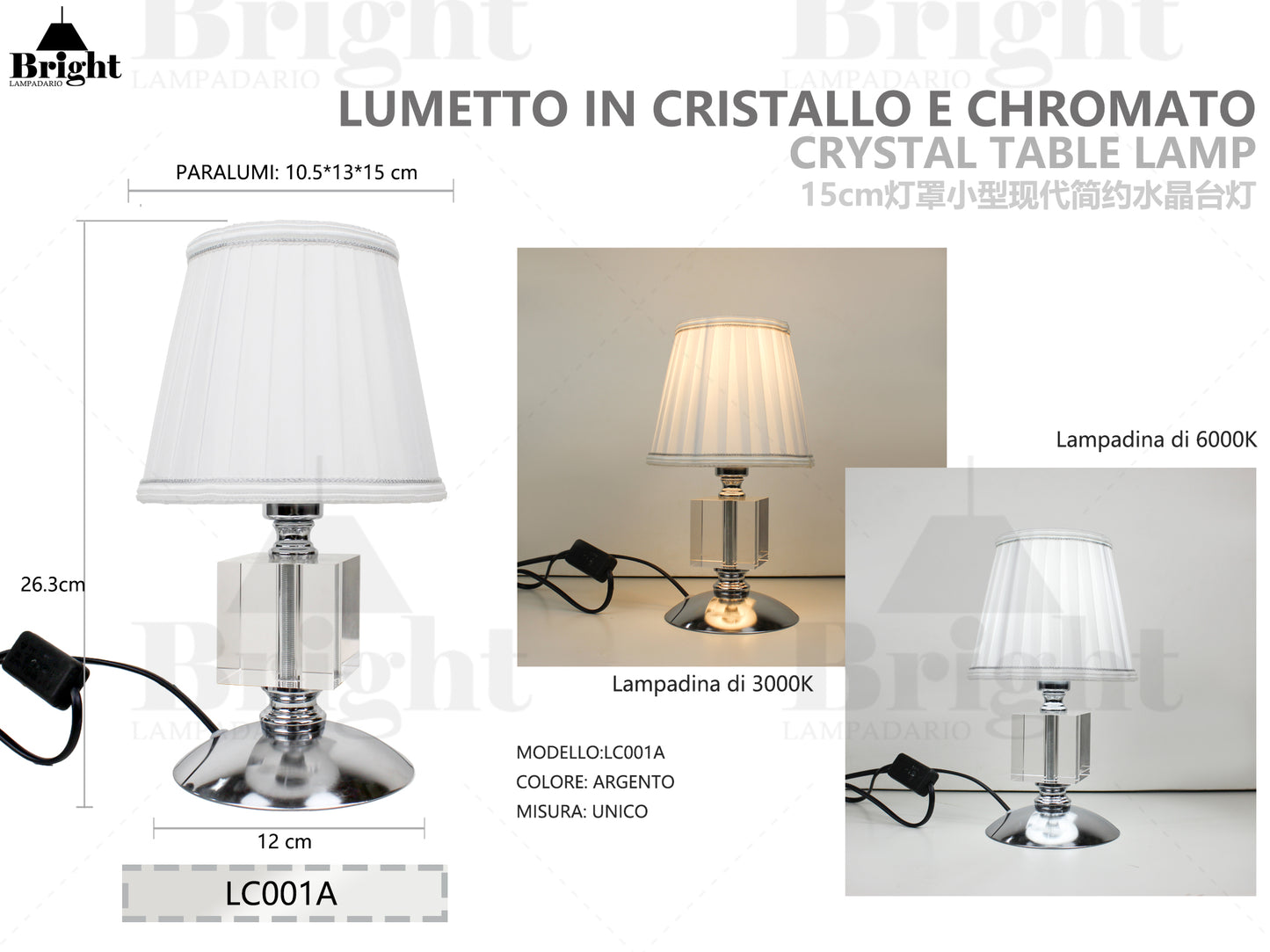 Lumetto piccolo stile moderna in cristallo e chromato LC001