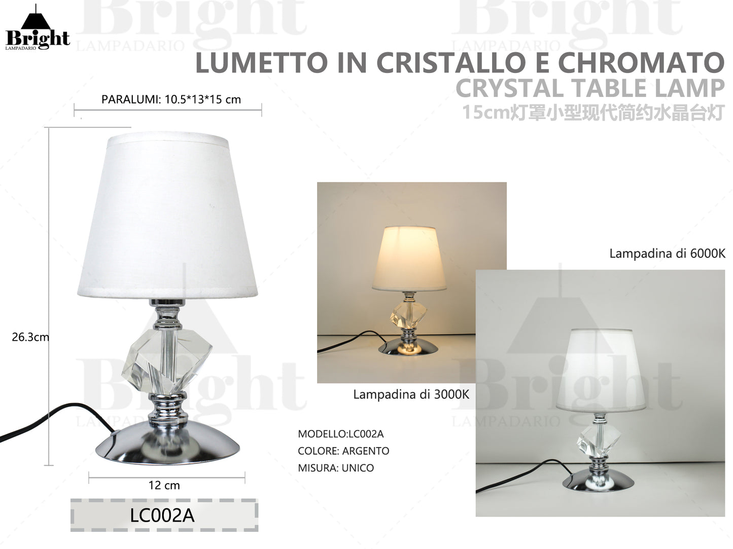 Lumetto piccolo stile moderna in cristallo e chromato LC002