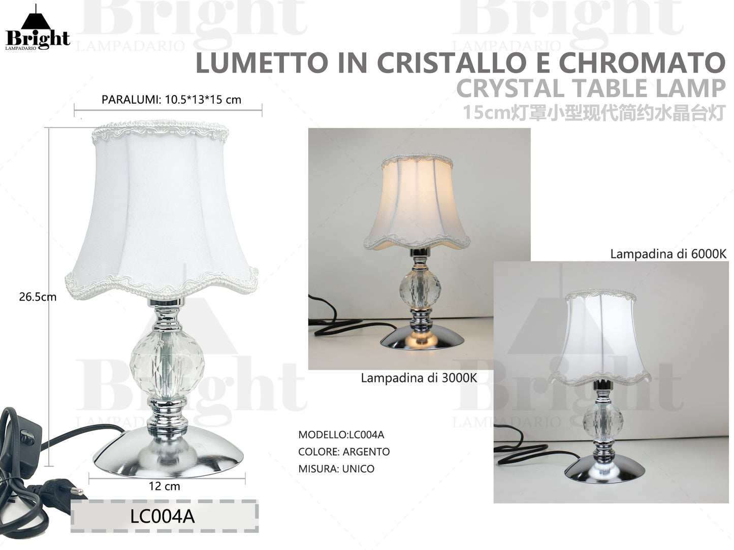 Lumetto piccolo stile moderna in cristallo e chromato LC004