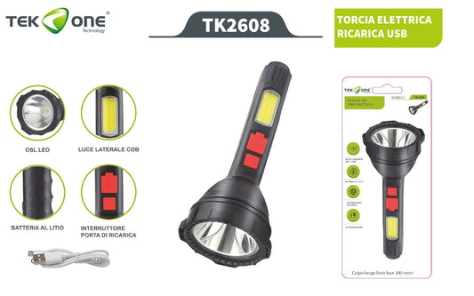 Torcia Eletricia Ricaricabile USB Lampada portabile TK2608/ TEK ONE