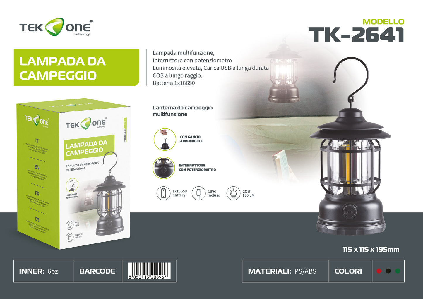 Lampada da campeggio Luce Portabile TK-2641/ TEK ONE