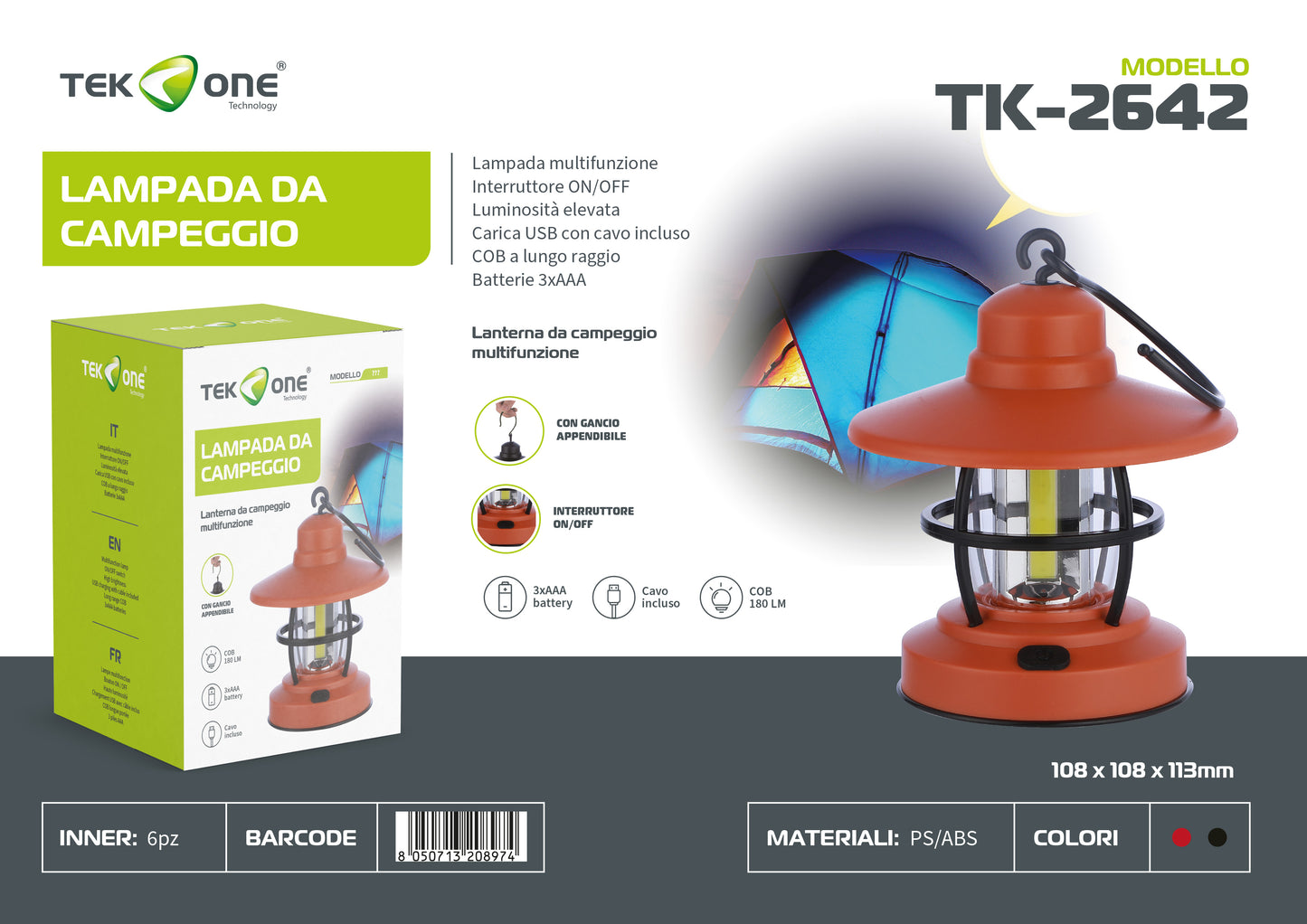 Lampada da campeggio Luce Portabile TK-2642/ TEK ONE