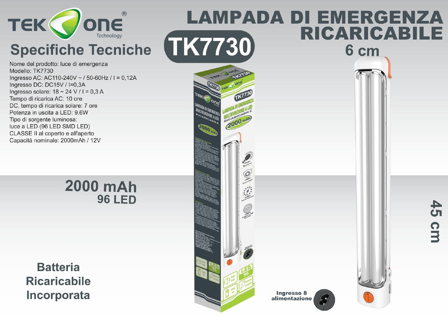 Lampada Di Emergenza Ricaricabile Luce Portabile TK7730 / TEK ONE