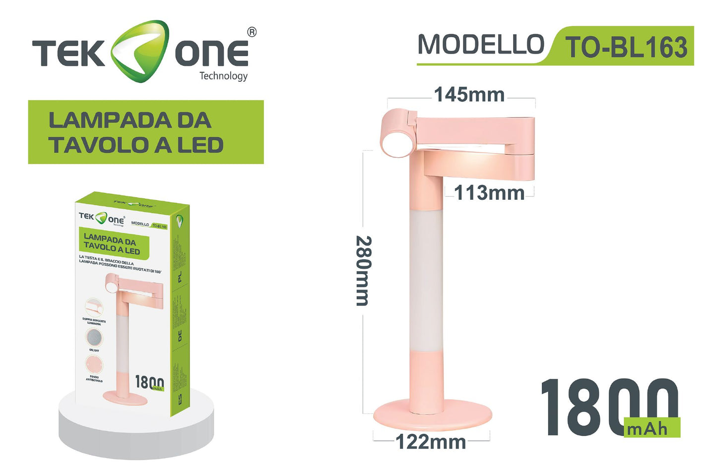 Lampada da tavolo ricaricabile a led /Lampada scrivania/ TEK ONE