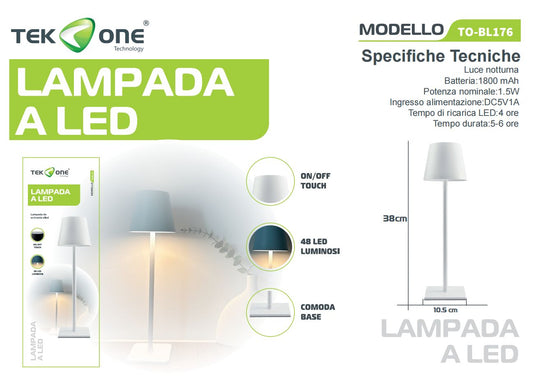 Lampada da tavolo ricaricabile a led TO-BL176/Lumetto decorativo/ TEK ONE