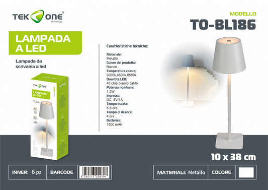 Lampada da tavolo ricaricabile a led TO-BL186/Lumetto decorativo/ TEK ONE