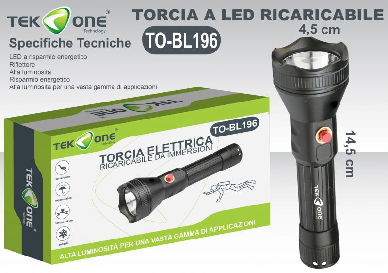 Torcia A Led Ricaricabile Lampada portabile TO-BL196/ TEK ONE