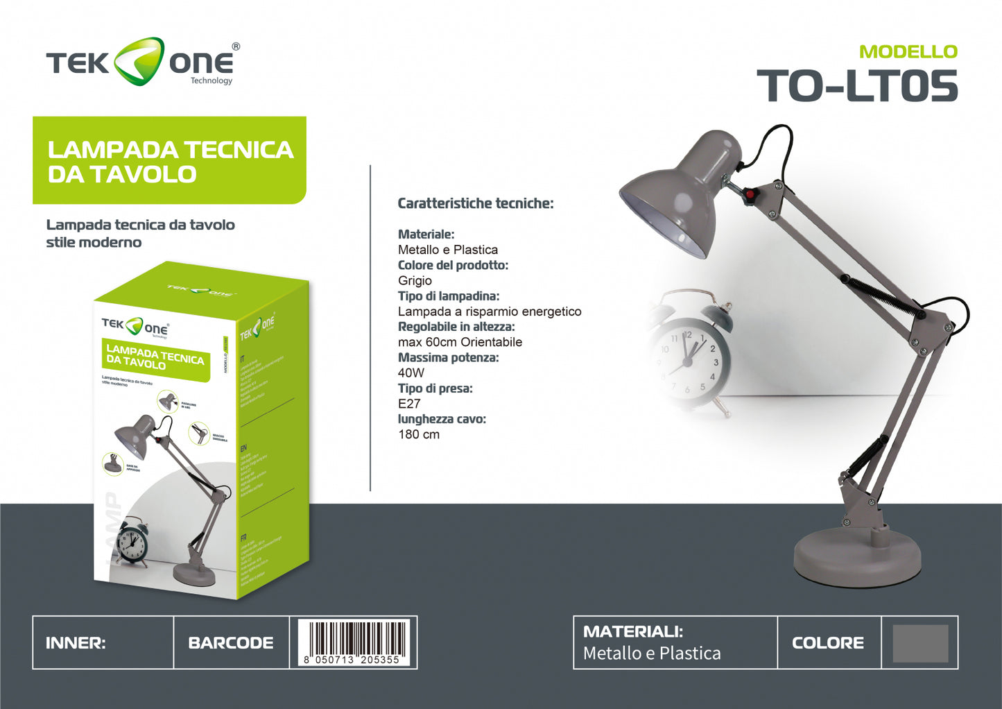 Lampada Tecnica Con Morsetto TO-LT05/Lampada scrivania/TEK ONE