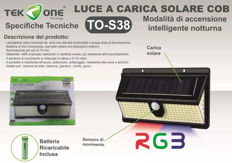 Luce A Ricarica solare Accensione Intelligente Notturna TO-S38/ TEK ONE