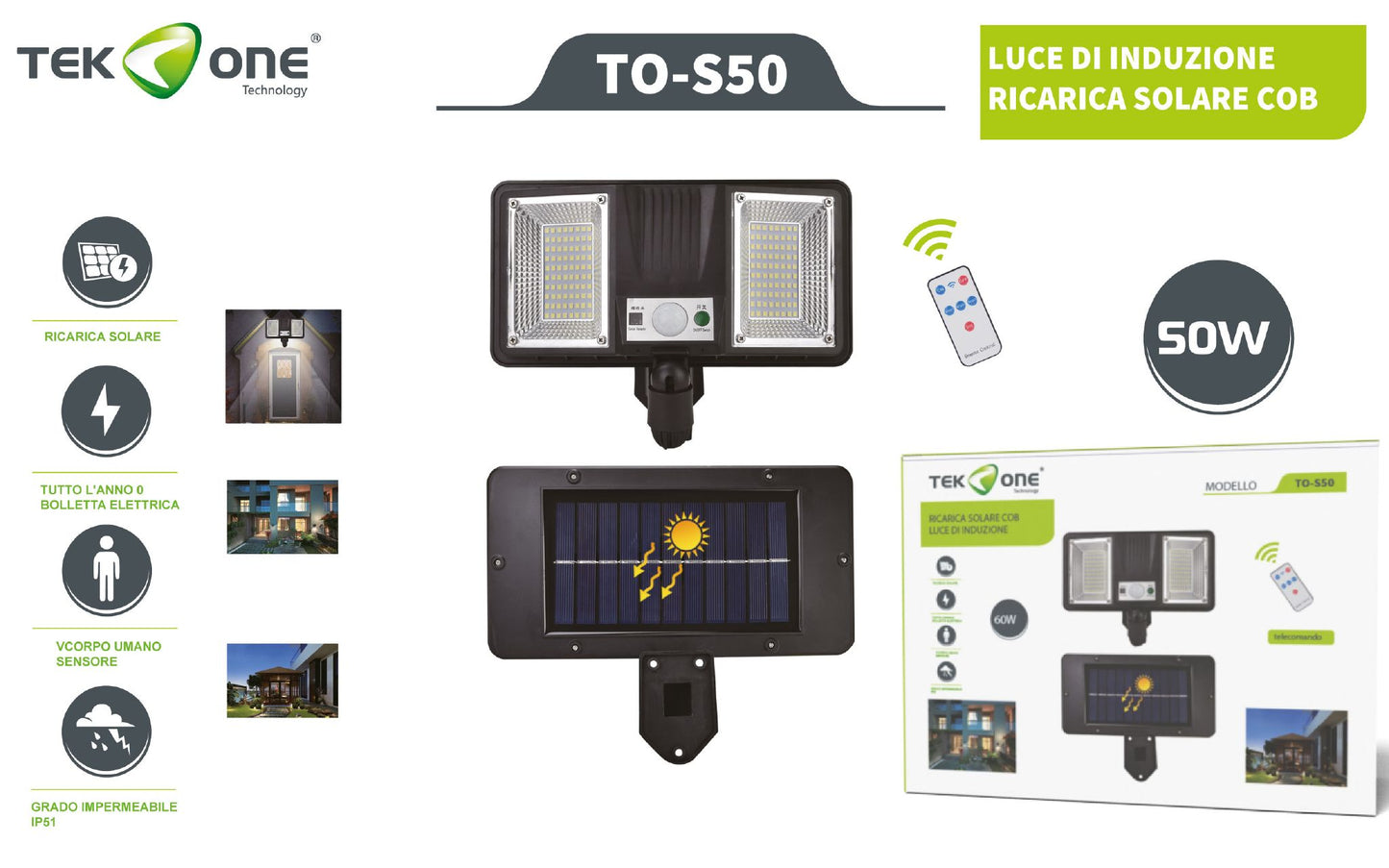 Luce Di Induzione Ricarica solare COB 60W TO-S50/ TEK ONE