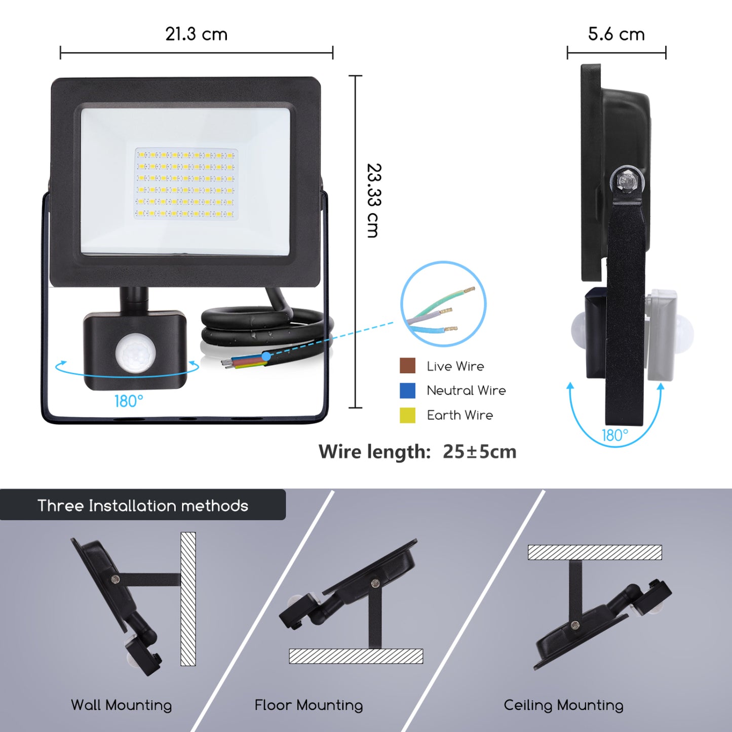 Faretto con Sensore di Movimento,30W 2700 Lumen Proiettore Faretto da Esterno ,ImpermeabileBianco Freddo 6400K