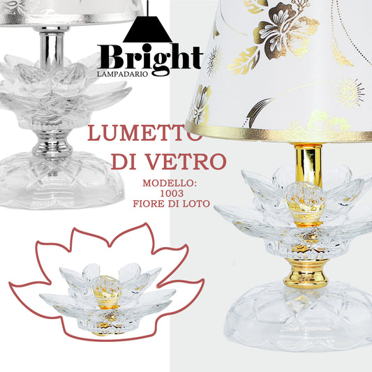 Lumetto di Vetro con paralumi mod.1003Fiori di loto lumi da comodino tavolo/lumetti in vetro