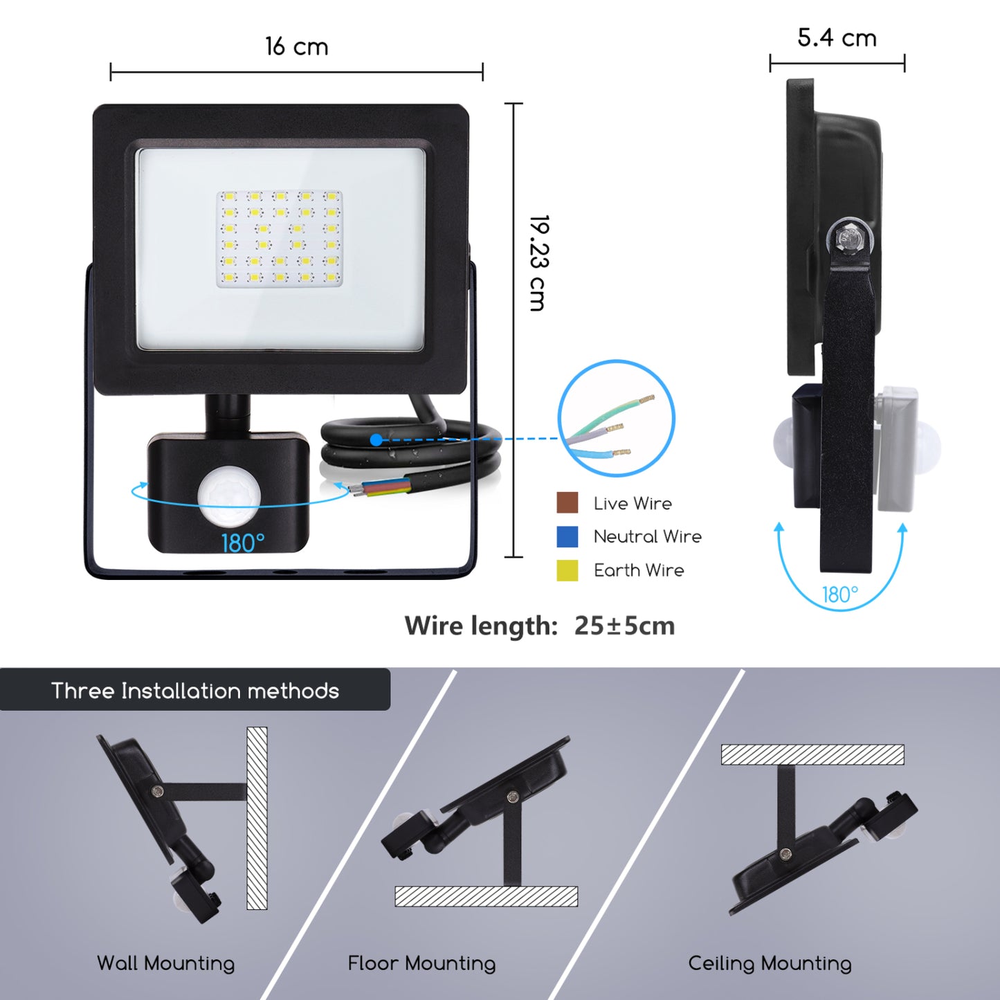 Faretto con Sensore di Movimento 30W, Faro LED Esterno, IP65 Impermeabile LED Esterno, Illuminazione Bianca Fredda 6400K 2700lm