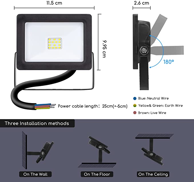 Ultra-Sottile Faretto Led da Esterno 10W,900 Lumen,Faretti Led Esterno Bianco Freddo 6400K,per Giardino,Cortile,Garage,Corridoio