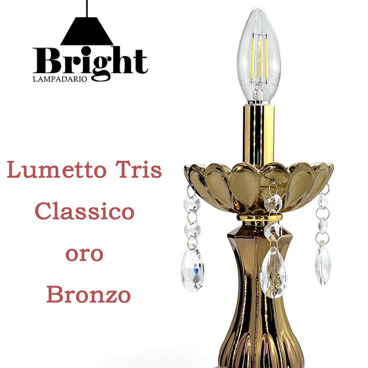 Lumetto BRONZO Tris Classico x camera da letto /lumi da comodino tavolo/in vetro…