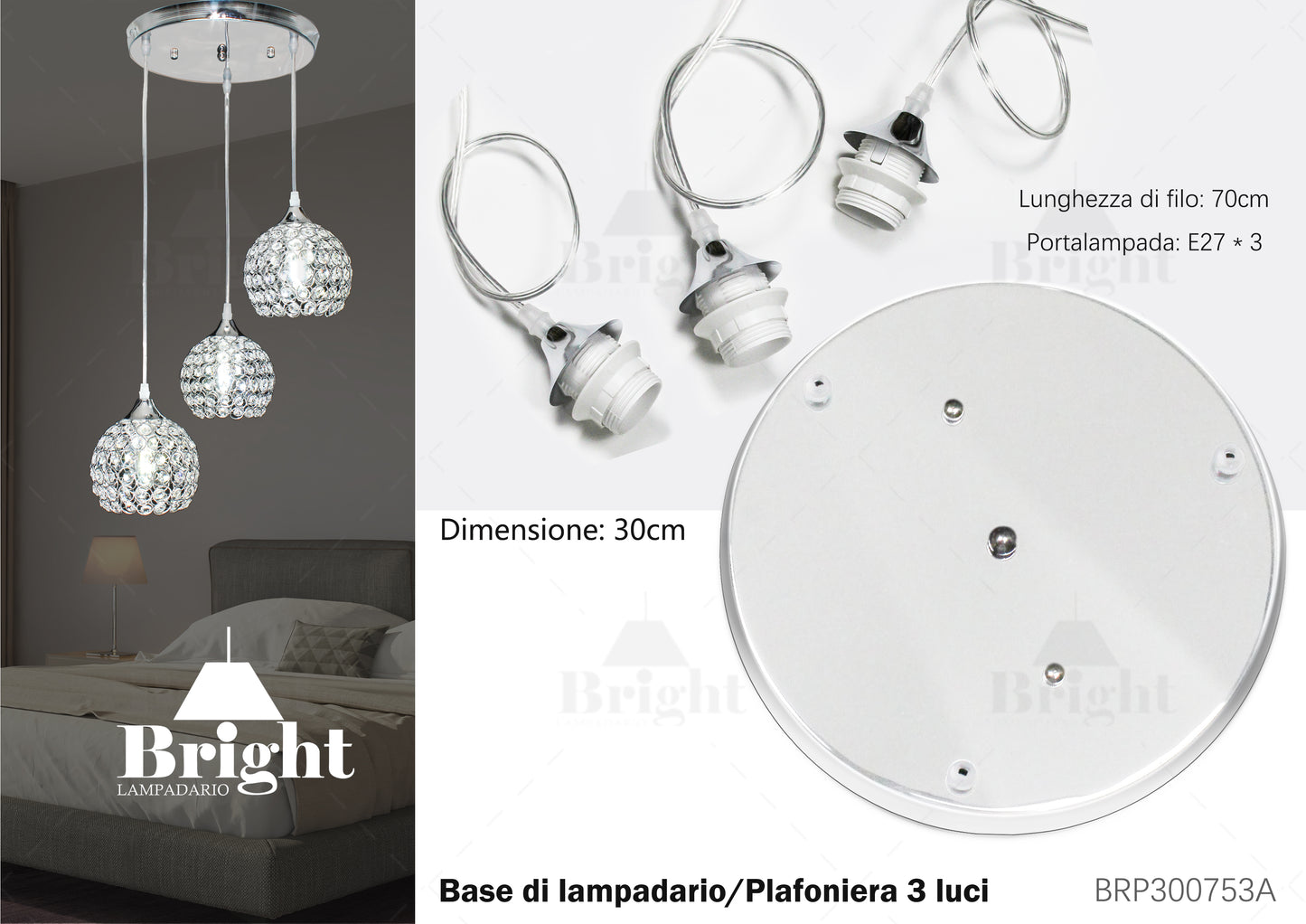 Base rotondo di lampadario/plafoniera 3 portalampada E27 argento e oro/Accessori di lampadario