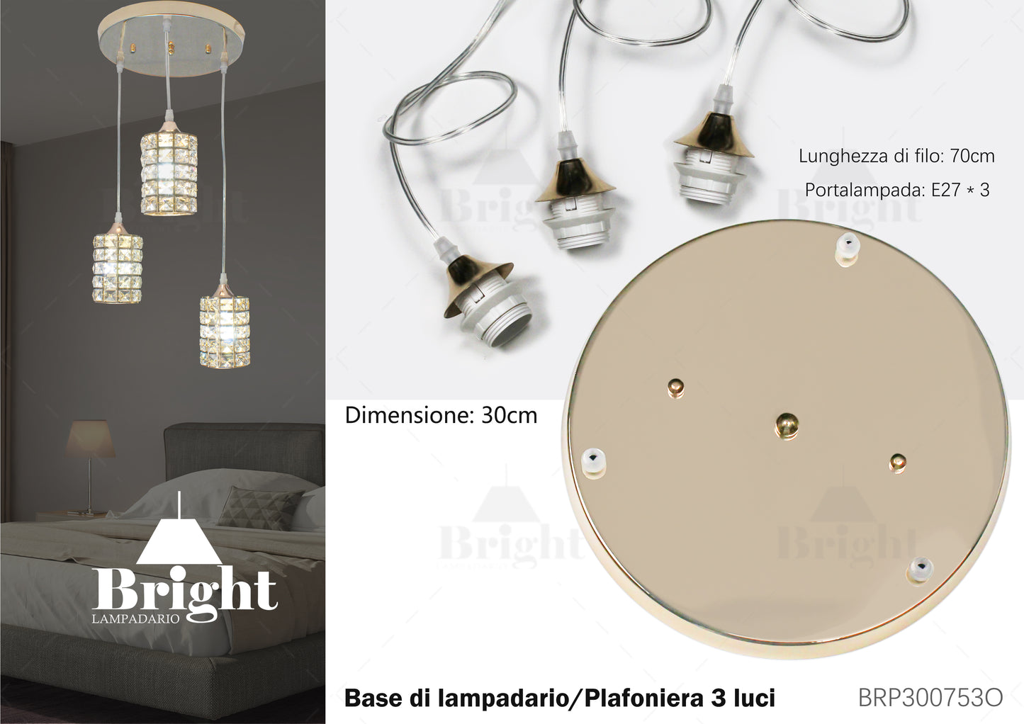 Base rotondo di lampadario/plafoniera 3 portalampada E27 argento e oro/Accessori di lampadario