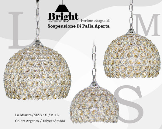 Sospensione Elegante Lampadario a Palla Aperta Ambra Ottogonali Sospensione a isola da cucina E27 Lampada a sospensione in alluminio Argento/oro