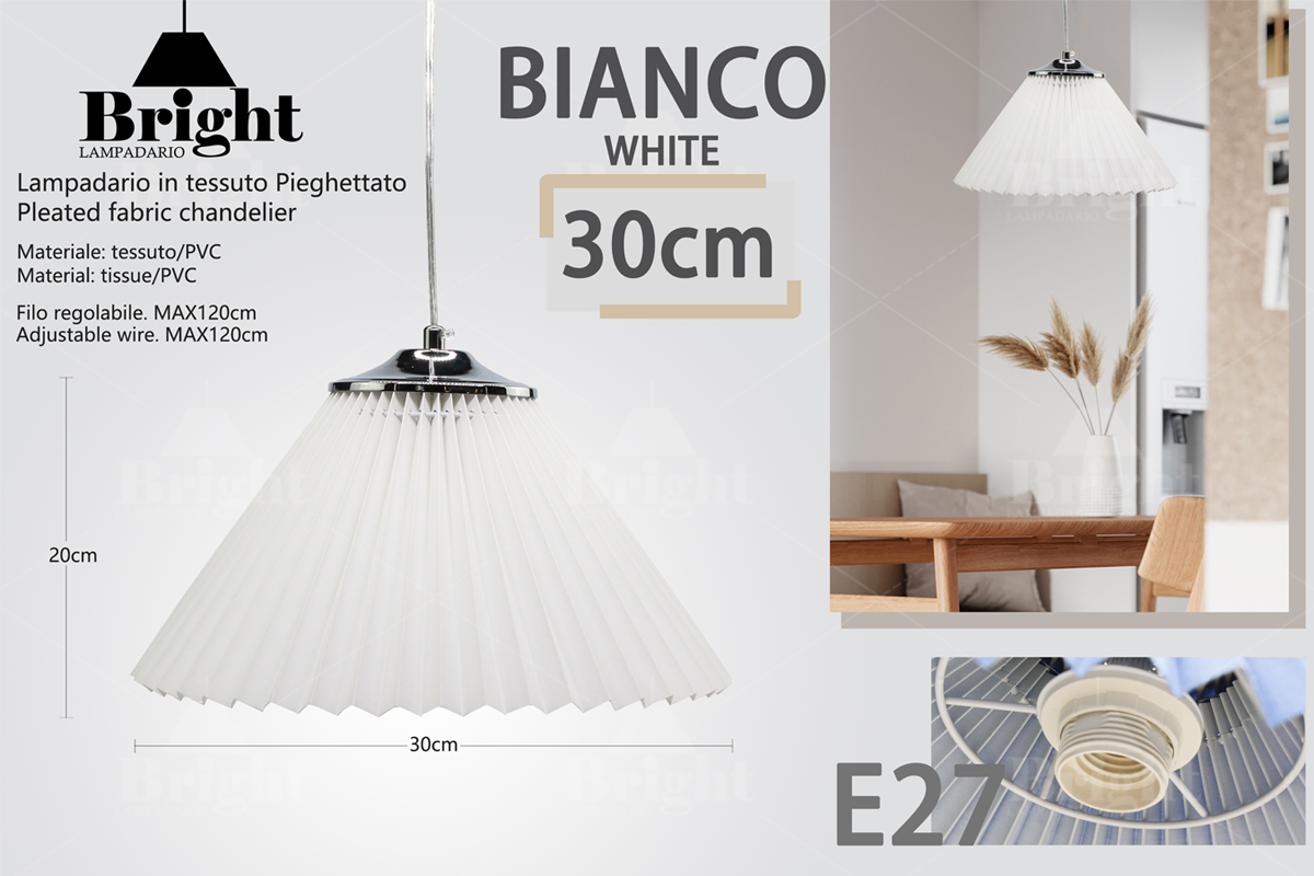 Sospensione Leggere Lampadario a Pieghettato30cm E27 Lampada a sospensione in Tessuto Plastica