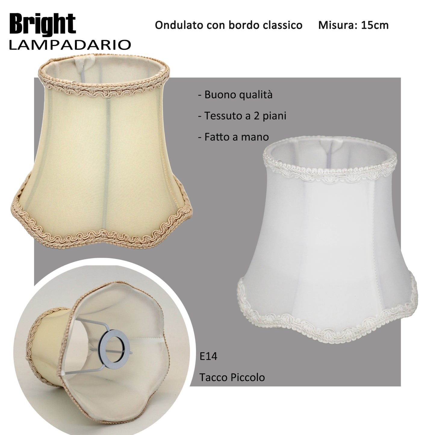 Set 3/6 Paralumi ondulato 15cm per Lampadario, E14 bordo classico